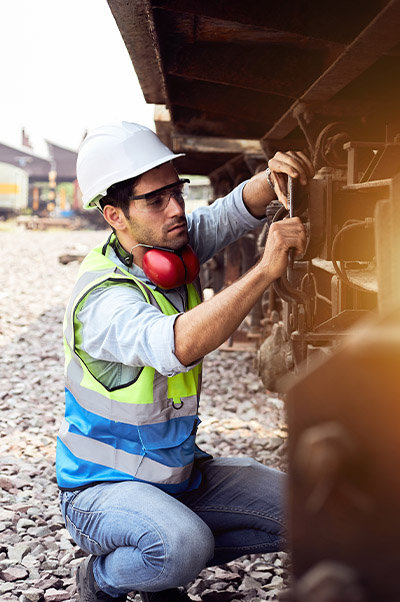 Man working on locomotive
